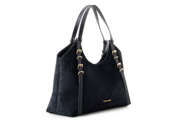 Vince Camuto Bolso de Mano Cremona Suede Black Negro Polipiel Elegante y Versátil 38x15x24 cm